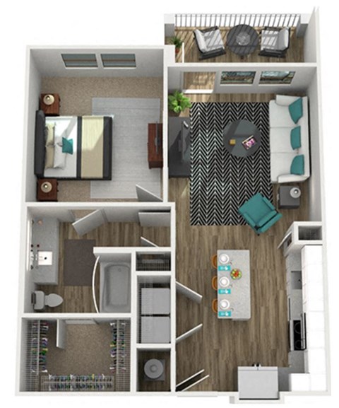 Floor plan for 1 bed, 1 bath, 755 sqft